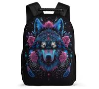 TPISLI Zainetto Wolves Rose per Bambini Bambine 6-10 Anni Cartella Scolastica Animal Wolf Classe 3-5 Backpack, Tessuto 1680D Tasche Laterali Viaggio Uso Quotidiano