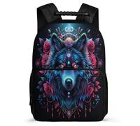 TPISLI Zaino per Scuola Animal Rose Wolf per Ragazzi Ragazze 7-12 Anni Zainetto Wolves Pattern Elementare Backpack, Tasche Laterali Resistente Leggero Viaggio Uso Quotidiano