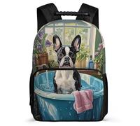 TPISLI Zaino per Scuola Boston Terrier Dog Classe 1-3 per Ragazzo Ragazza Borsa Scuola Puppy 5-10 Anni Bookbag, Dettagli in Feltro Tasche Laterali Viaggio Uso Quotidiano