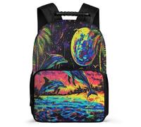 TPISLI Zaino per Scuola Dolphin Classe 2-4 per Bambini Bambine Zainetto Marine Life 6-11 Anni Backpack, Tasche Laterali Dettagli in Feltro Tempo Libero