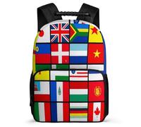 TPISLI Zaino per Scuola Flags Scuola Primaria per Bambino Bambina Borsa Scolastica Multiple National Flags 7-12 Anni Backpack, Tessuto 1680D Manico Robusto Regalo Compleanno