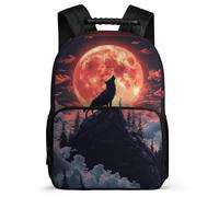 TPISLI Zaino per Scuola Full-Moon Wolves Scuola Primaria per Bambini Zainetto Moon Wolf 5-10 Anni Backpack, Manico Robusto Tessuto 1680D Regalo Compleanno