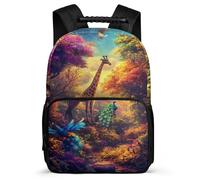 TPISLI Zaino per Scuola Giraffe Pattern Scuola Primaria per Bambino Bambina Borsa Scolastica Animal Peacock 7-12 Anni Backpack, Tessuto 1680D Manico Robusto Regalo Compleanno