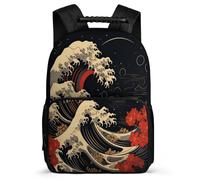TPISLI Zaino per Scuola Japanese Style Waves Classe 1-3 per Bambino Borsa Scolastica Waves 8-12 Anni Bookbag, Schienale Imbottito Tasche Laterali Tempo Libero