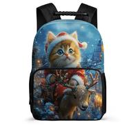 TPISLI Zaino per Scuola Kitten per Bambino Elementare Cartella Scolastica Christmas Theme Cat 8-12 Anni Backpack, Tasche Laterali Schienale Imbottito Ritorno a Scuola