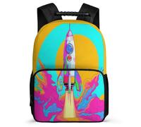 TPISLI Zaino per Scuola Space Rocket Elementare per Bambini Bambine Borsa Scolastica Space Ship 6-10 Anni Daypack, Resistente Leggero Schienale Imbottito Ritorno a Scuola