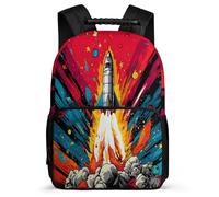 TPISLI Zaino per Scuola Space Rocket per Bambini Bambine 5-10 Anni Cartella Scolastica Space Ship Elementare Backpack, Dettagli in Feltro Resistente Leggero Natale Scuola