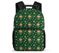 TPISLI Zaino per Scuola St Patrick's Day per Ragazzi Ragazze Classe 2-4 Borsa Scuola Shamrock 8-12 Anni Backpack, Tasche Laterali Dettagli in Feltro Gite Brevi