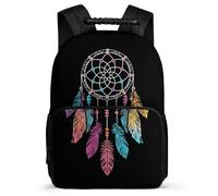 TPISLI Zaino per Scuola Tribal Dreamcatcher Classe 1-3 per Bambini Zaino Scuola Colourful Feathers 6-10 Anni Daypack, Tasche Laterali Tessuto 1680D Viaggio Uso Quotidiano