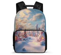 TPISLI Zaino per Scuola Winter Theme per Ragazzi Ragazze 6-11 Anni Zainetto Beautiful Snow Scene Classe 3-5 School Bag, Resistente Leggero Tessuto 1680D Viaggio Uso Quotidiano