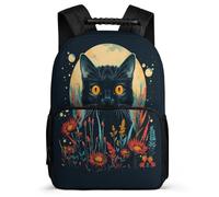 TPISLI Zaino Scolastico Black Cat per Bambini Bambine 7-11 Anni Zaino Scuola Animal Moon Kitten Primaria Backpack, Resistente Leggero Dettagli in Feltro Viaggio Uso Quotidiano