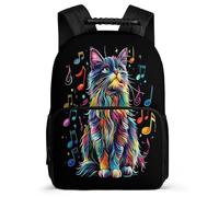 TPISLI Zaino Scolastico Cat Musical Note per Ragazzi Ragazze 5-10 Anni Borsa Scuola Cute Kitten Classe 3-5 Daypack, Tasche Laterali Dettagli in Feltro Gite Brevi