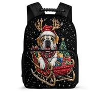 TPISLI Zaino Scolastico Christmas Theme Bulldog Dog per Bambini Bambine Scuola Primaria Zainetto Puppy 6-11 Anni Backpack, Schienale Imbottito Tasche Laterali Natale Scuola