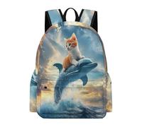 TPISLI Zaino Scolastico Dolphin Cat Bambino 9-12 Anni Borsa Scolastica Marine Life Pattern Bambina Scuola Primaria Cartella Scolastica per Lezioni, Book Bag per Regalo Compleanno Gita e Viaggio