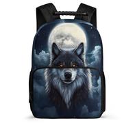 TPISLI Zaino Scolastico Full-Moon Wolves per Bambini Bambine 5-10 Anni Borsa Scolastica Moon Wolf Scuola Primaria School Bag, Tasche Laterali Dettagli in Feltro Gite Brevi