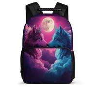 TPISLI Zaino Scolastico Moon Wolf per Ragazzi Ragazze Elementare Zainetto Wolves Moon 7-12 Anni Daypack, Resistente Leggero Manico Robusto Gite Brevi