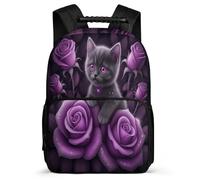 TPISLI Zaino Scolastico Rose Cat per Bambini Bambine Classe 3-5 Cartella Scolastica Animal Kitten 6-11 Anni School Bag, Manico Robusto Schienale Imbottito Viaggio Uso Quotidiano