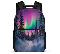 TPISLI Zaino Scolastico Snowy Scenery Classe 3-5 per Ragazzo Ragazza Borsa Scolastica Colourful Aurora 7-11 Anni Daypack, Dettagli in Feltro Tessuto 1680D Viaggio Uso Quotidiano