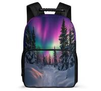 TPISLI Zaino Scolastico Snowy Scenery per Ragazzo Ragazza 6-10 Anni Borsa Scolastica Colourful Aurora Classe 1-3 Backpack, Schienale Imbottito Resistente Leggero Ritorno a Scuola