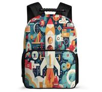 TPISLI Zaino Scolastico Space Rocket per Bambina Classe 3-5 Borsa Scolastica Space Ship 8-12 Anni Daypack, Schienale Imbottito Tasche Laterali Regalo Compleanno