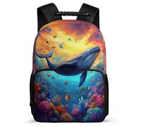 TPISLI Zaino Scolastico Whale per Bambini Elementare Borsa Scuola Marine Life 6-10 Anni Backpack, Schienale Imbottito Dettagli in Feltro Ritorno a Scuola