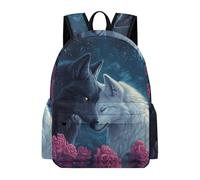 TPISLI Zaino Scolastico Wolf Classe 1-3 Ragazzo Ragazza Borsa Scolastica Animal Wolve Roses 8 Anni Cartella Scolastica per Lezioni, Book Bag per Tempo Libero Escursione e Sport