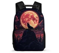 TPISLI Zaino Scolastico Wolves Moon per Bambino 5-10 Anni Borsa Scolastica Full Moon Wolf Scuola Primaria School Bag, Resistente Leggero Manico Robusto Regalo Compleanno