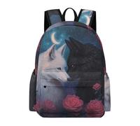 TPISLI Zaino Scolastico Wolves Roses Elementare Bambino Borsa Scolastica Animal Wolf 9 Anni Bambina Cartella Scolastica Resistente, Daypack per Regalo Compleanno Gita e Viaggio