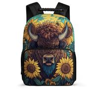 TPISLI Zaino Scuola Cattle Animal Design Elementare per Bambina Borsa Scuola Sunflowers Cow 5-10 Anni School Bag, Manico Robusto Tessuto 1680D Viaggio Uso Quotidiano
