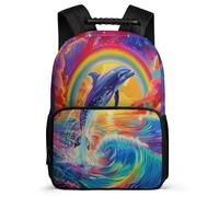 TPISLI Zaino Scuola Dolphin Primaria per Bambini Bambine, Zainetto Rainbow Sea Creature Borsa Scolastica, Daypack, Resistente, Tasche Laterali, Viaggio Uso Quotidiano