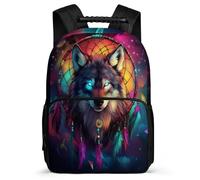 TPISLI Zaino Scuola Dreamcatcher Wolves per Studenti 6-10 Anni Borsa Scolastica Wolf Classe 1-3 Daypack, Dettagli in Feltro Schienale Imbottito Gite Brevi