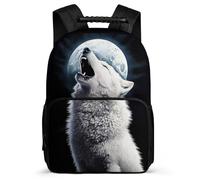TPISLI Zaino Scuola Full-Moon Wolves Primaria per Bambino Borsa Scolastica Moon Wolf 8-12 Anni Bookbag, Dettagli in Feltro Resistente Leggero Tempo Libero