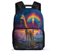 TPISLI Zaino Scuola Giraffe Rainbow Pattern Elementare per Bambina, Zainetto Animal Motif Borsa Scolastica, Daypack, Resistente, Tasche Laterali, Viaggio Uso Quotidiano