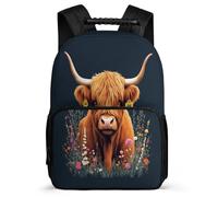 TPISLI Zaino Scuola Highland Cattle per Bambino Classe 2-4 Borsa Scolastica Animal Bull 5-10 Anni School Bag, Schienale Imbottito Dettagli in Feltro Gite Brevi