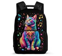 TPISLI Zaino Scuola Musical Note Kitten per Bambini Classe 3-5 Zainetto Cat 6-11 Anni School Bag, Resistente Leggero Schienale Imbottito Regalo Compleanno