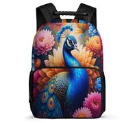 TPISLI Zaino Scuola Peacock per Studenti Primaria Borsa Scolastica Animal Flower Peacock 6-11 Anni Bookbag, Manico Robusto Tasche Laterali Regalo Compleanno