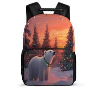 TPISLI Zaino Scuola Polar Bear Pattern Primaria per Bambini Bambine, Zainetto Snow Scene Borsa Scolastica, Daypack, Resistente, Tasche Laterali, Viaggio Uso Quotidiano