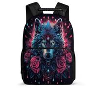 TPISLI Zaino Scuola Rose Wolf Classe 3-5 per Ragazzi Ragazze Cartella Scolastica Wolves Illustration 6-10 Anni Daypack, Tessuto 1680D Schienale Imbottito Viaggio Uso Quotidiano