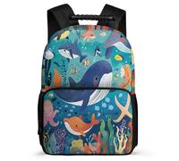 TPISLI Zaino Scuola Whale Fish Ragazzi Ragazze 7-12 Anni Borsa Scolastica Ocean Animals Primaria School Bag, Resistente Leggero Manico Robusto Natale Scuola