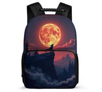 TPISLI Zaino Scuola Wolf Moon per Studenti 8-12 Anni Cartella Scolastica Moon Wolves Scuola Primaria Backpack, Tessuto 1680D Tasche Laterali Regalo Compleanno