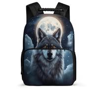 TPISLI Zaino Wolves Moon Scuola Primaria per Studenti Zaino Scuola Full Moon Wolf 6-10 Anni Backpack, Tessuto 1680D Manico Robusto Viaggio Uso Quotidiano