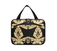 tplaotee Arco vintage in nero e oro appeso grande capacità cosmetica da viaggio con gancio, designer compatto trapuntato borsa trucco per le signore lavoro kit de para mujer M, Fiocco vintage in nero