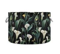 tplaotee Art Calla Lily Flower Green and White Storage Basket pieghevole e impermeabile scatola portaoggetti con manico robusto rotondo casse portaoggetti per ufficio maglione