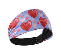 tplaotee Arte a forma di cuore rosso blu fasce antiscivolo sudore fasce elastiche per la testa per le donne per corsa yoga basket basket