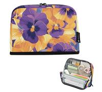 tplaotee Astratto Arancione Viola Viole Del Pensiero Fiori Matita Custodia di Grande Capacità Make Up Bag Leggero Cancelleria di Stoccaggio per Studenti Viaggi caja para lapices escolares nina