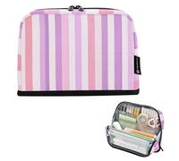 tplaotee Astuccio per matite con motivo a righe viola e rosa, grande capacità, organizer robusto per ufficio preppy cartuchera para lapices nina grandes
