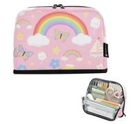 tplaotee Astuccio per penne a tema cartoni animati con fiori e arcobaleni rosa di grande capacità custodia morbida organizer per adolescenti scuola must have estuche para lapices pequeno
