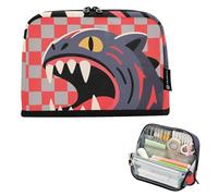 tplaotee Astuccio portamatite a scacchi rosso e grigio con mostro di grande capacità borsa per il trucco multiuso scatola organizer per ragazzi scuola bolsad para herramientas