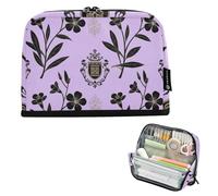 tplaotee Astuccio portapenne in stile retrò, con piccolo fiore nero e lavanda, grande capacità, organizer espandibile per studenti universitari e scuole must have cartuchera para lapices nina grandes