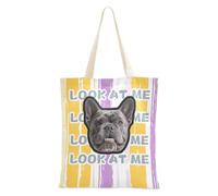 tplaotee Avatar di animali domestici personalizzati con motivo a righe gialle e viola chiaro su borse di tela all'ingrosso Borse di tela con immagine personalizzata Borse per la spesa Borse di
